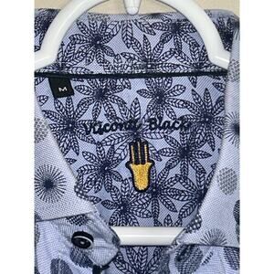 Visconti Black Men Button-Up Shirt Medium Blue Polka Dot 100% Cotton Long Sleeve